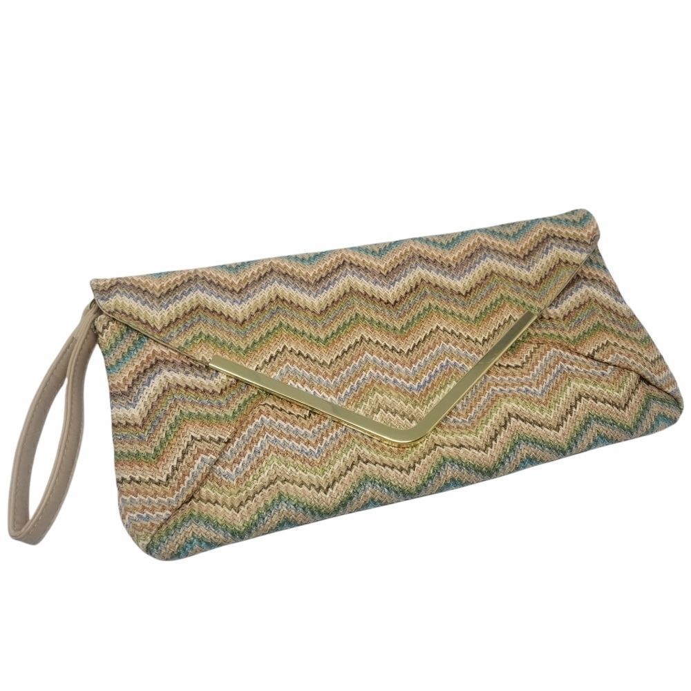 Tan Chevron Print Wristlet/Clutch bag.